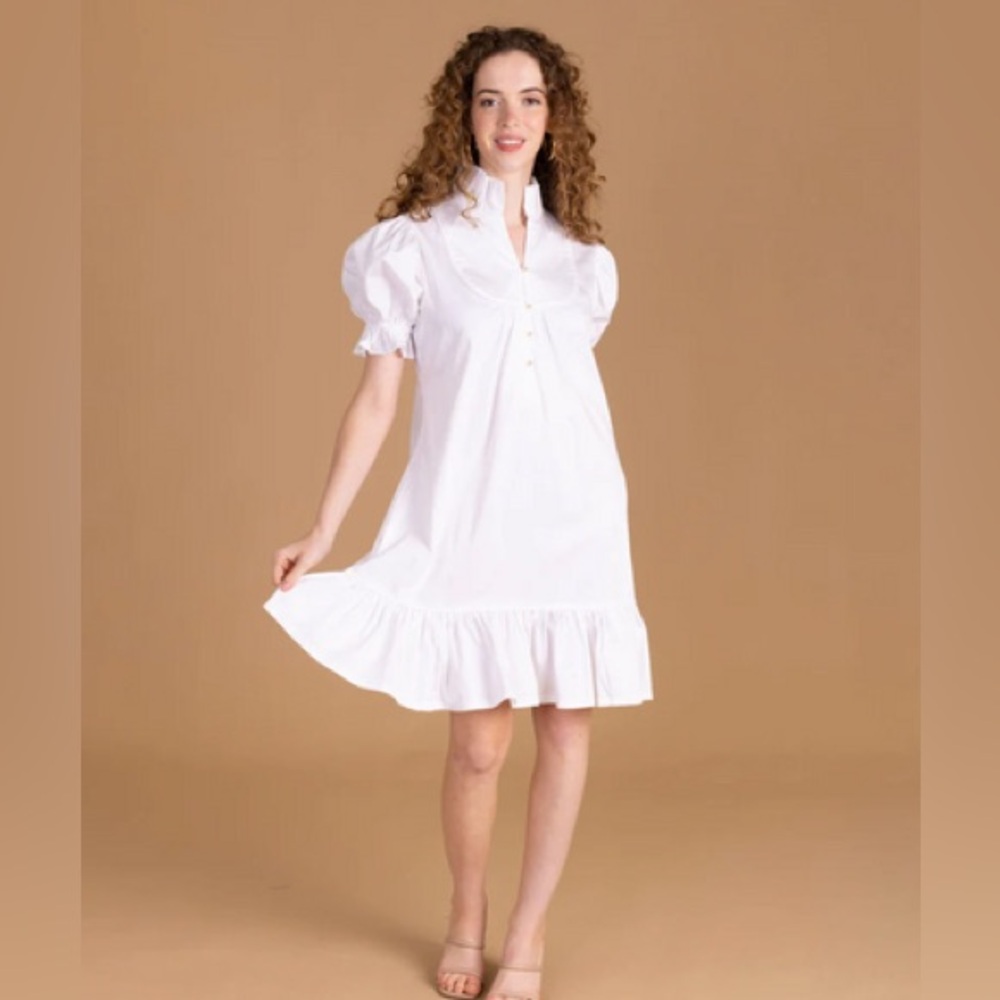 Edge White Puff Sleeve Tiered Mini Dress